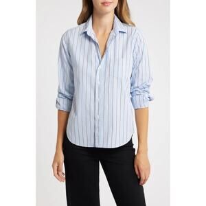 FRANK & EILEEN | Barry Blue Striped Tailored Button Down Shirt | XXS